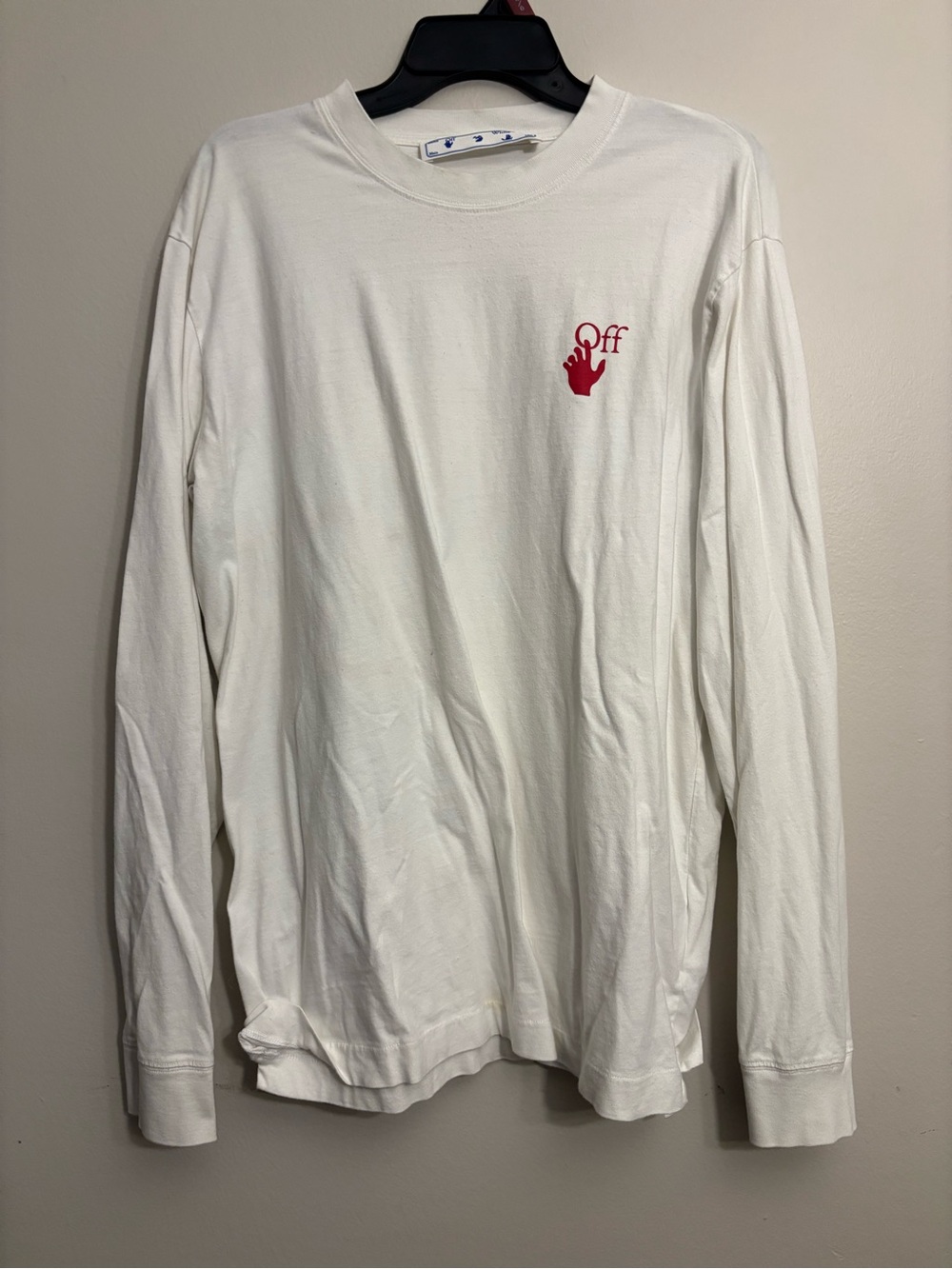 Off-White White Long Sleeve Tee with Red Chest Logo